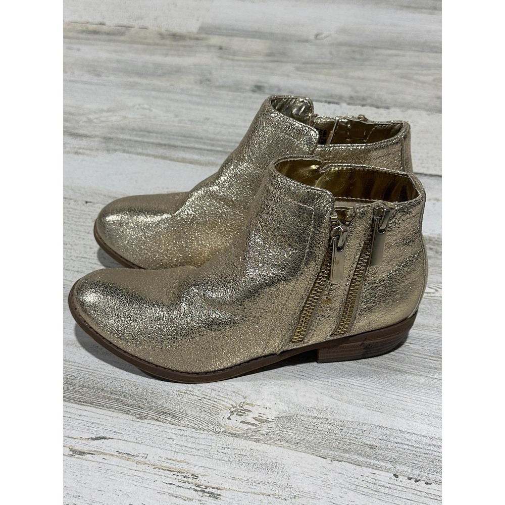 Kidpik Ankle Boots Girls Size 2 Gold Metallic Side Zip Booties EUC